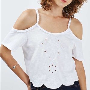 Topshop White Embroidered Off The Shoulder Top